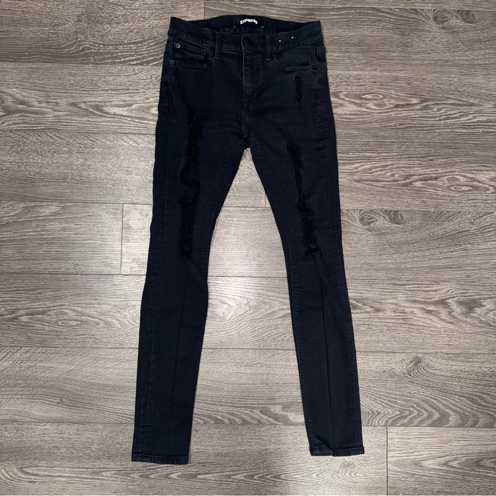 Express Black Skinny Jeans with Distressed Knees